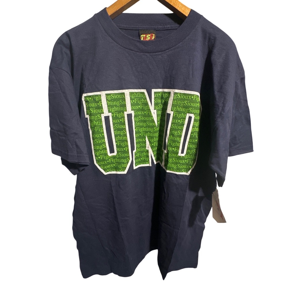Vintage UND Fighting Sioux T-Shirt Mens Large Navy Blue TSI College Graphic Tee
